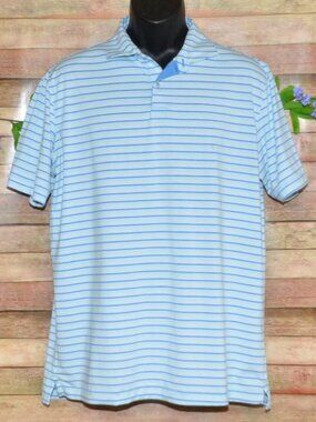 Peter Millar Crown Crafted Mens Large Blue Striped Performance Polo Golf Shirt